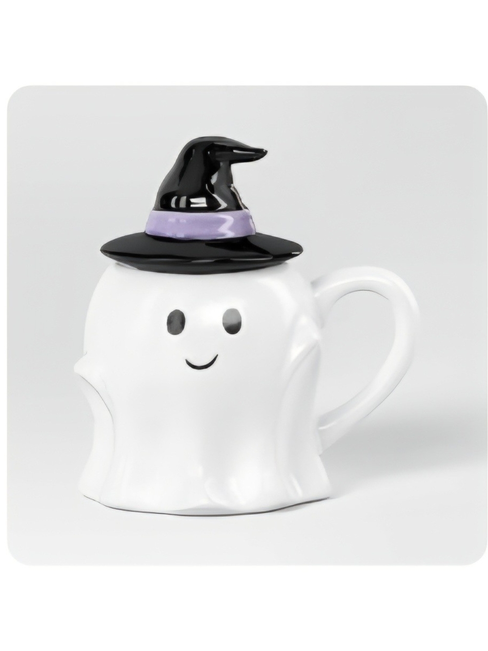 White Ghost Ceramic Mini Mug with Black Witch Hat Lid - 7.8 Oz